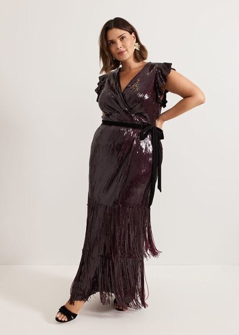 Phase Eight Chanai Sequin Wrap Dress Burgundy USA | 5807642-GT